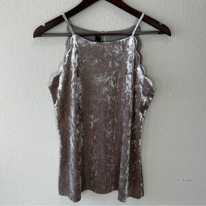 IN Crushed Velvet Halter Tank Top Size S Light Grey Scalloped  Trim Romantic Y2K